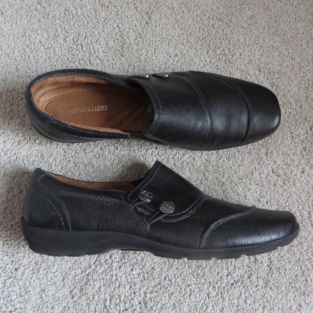 Naturalizer First Womens Flat Shoes Size 10 Black Leather Buttons MADE IN EUROPE